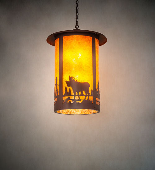 Meyda Lighting Fulton 24" 8-Light Rust Moose Creek Pendant Light With Amber Mica Shade Glass