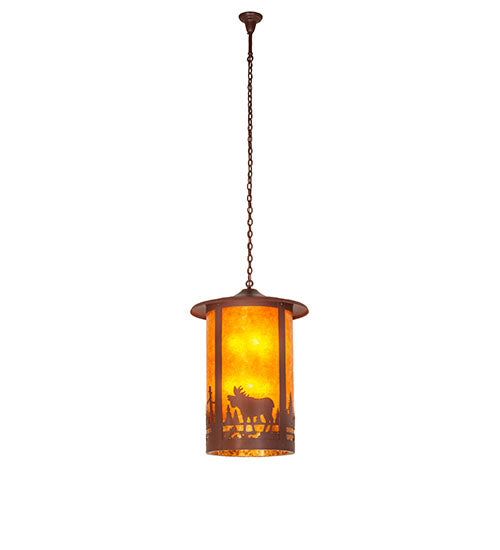 Meyda Lighting Fulton 24" 8-Light Rust Moose Creek Pendant Light With Amber Mica Shade Glass