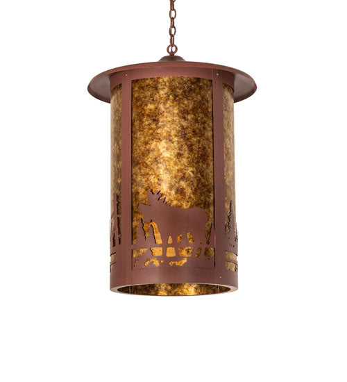 Meyda Lighting Fulton 24" 8-Light Rust Moose Creek Pendant Light With Amber Mica Shade Glass