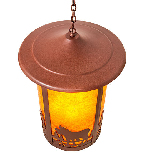 Meyda Lighting Fulton 24" 8-Light Rust Moose Creek Pendant Light With Amber Mica Shade Glass
