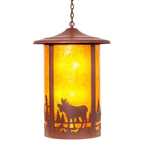 Meyda Lighting Fulton 24" 8-Light Rust Moose Creek Pendant Light With Amber Mica Shade Glass