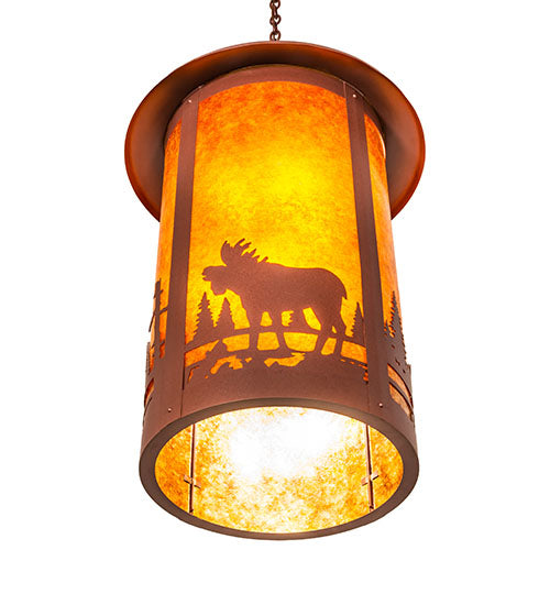 Meyda Lighting Fulton 24" 8-Light Rust Moose Creek Pendant Light With Amber Mica Shade Glass