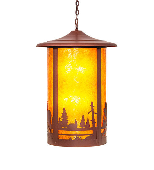 Meyda Lighting Fulton 24" 8-Light Rust Moose Creek Pendant Light With Amber Mica Shade Glass