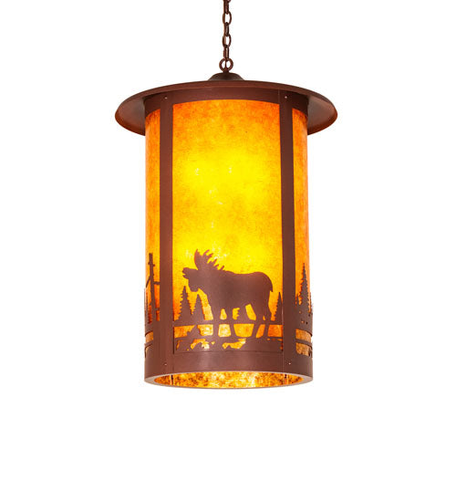Meyda Lighting Fulton 24" 8-Light Rust Moose Creek Pendant Light With Amber Mica Shade Glass