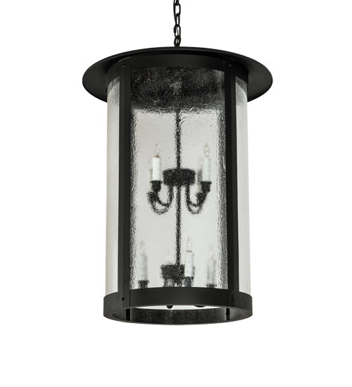 Meyda Lighting Fulton 24" 8-Light Textured Black Hanging Lantern Pendant Light With Clear Seeded Shade Glass