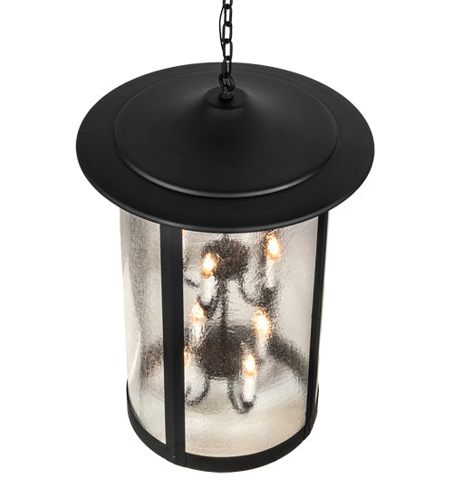 Meyda Lighting Fulton 24" 8-Light Textured Black Hanging Lantern Pendant Light With Clear Seeded Shade Glass
