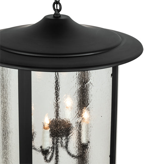 Meyda Lighting Fulton 24" 8-Light Textured Black Hanging Lantern Pendant Light With Clear Seeded Shade Glass