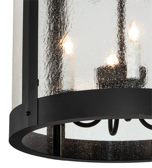 Meyda Lighting Fulton 24" 8-Light Textured Black Hanging Lantern Pendant Light With Clear Seeded Shade Glass