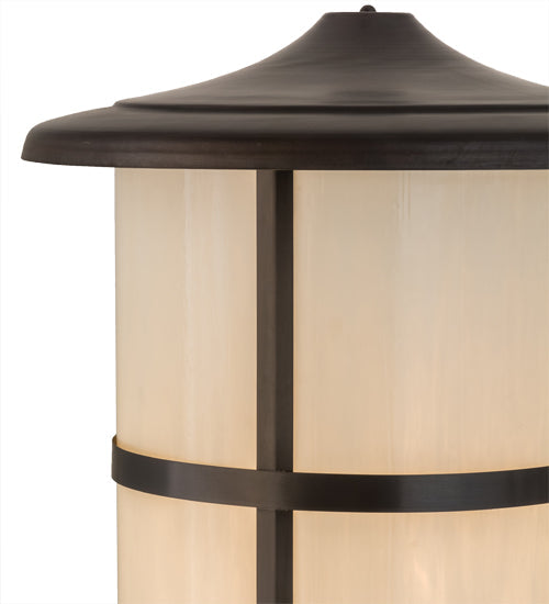 Meyda Lighting Fulton 24" Craftsman Brown Double Bar Mission Outdoor Pier Mount Light With White Art Shade Glass