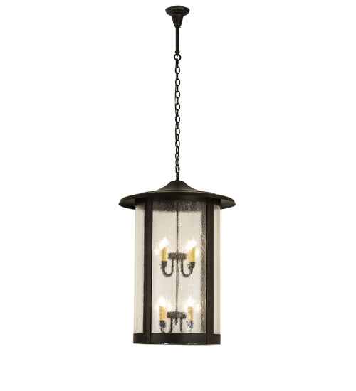 Meyda Lighting Fulton 25" 8-Light Oil Rubbed Bronze Prime Lantern Pendant Light With Clear Seeded Shade Glass