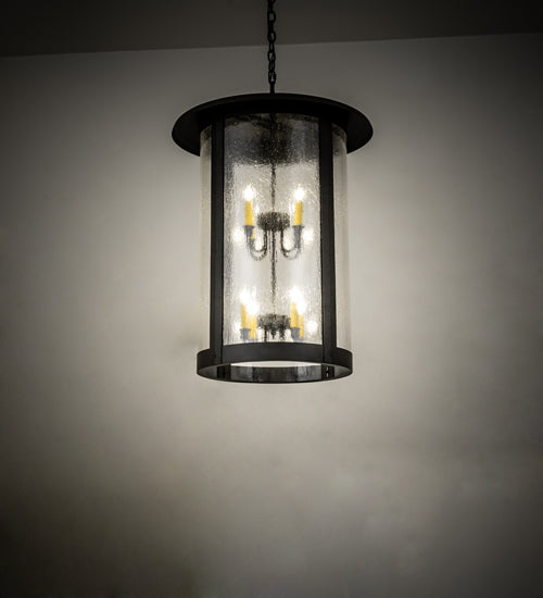 Meyda Lighting Fulton 25" 8-Light Oil Rubbed Bronze Prime Lantern Pendant Light With Clear Seeded Shade Glass