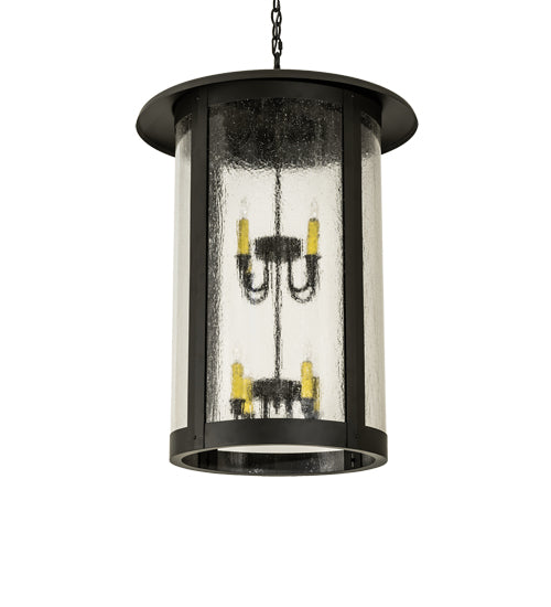 Meyda Lighting Fulton 25" 8-Light Oil Rubbed Bronze Prime Lantern Pendant Light With Clear Seeded Shade Glass