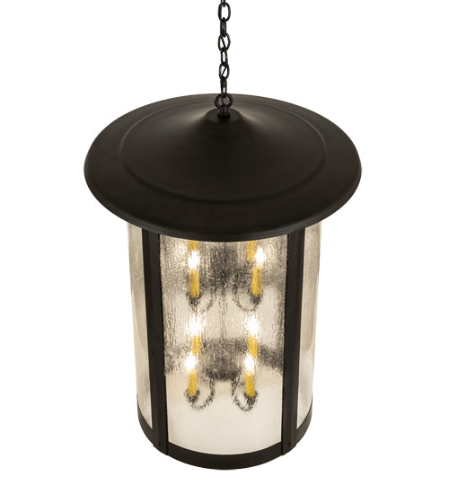 Meyda Lighting Fulton 25" 8-Light Oil Rubbed Bronze Prime Lantern Pendant Light With Clear Seeded Shade Glass