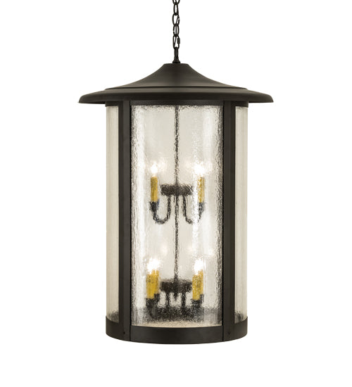 Meyda Lighting Fulton 25" 8-Light Oil Rubbed Bronze Prime Lantern Pendant Light With Clear Seeded Shade Glass