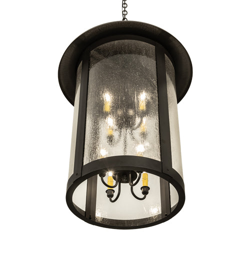 Meyda Lighting Fulton 25" 8-Light Oil Rubbed Bronze Prime Lantern Pendant Light With Clear Seeded Shade Glass