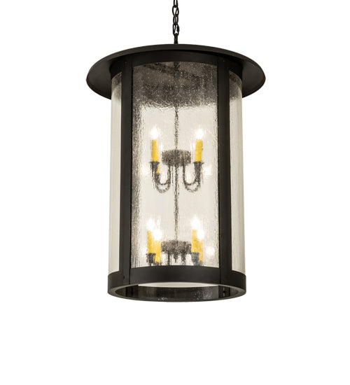 Meyda Lighting Fulton 25" 8-Light Oil Rubbed Bronze Prime Lantern Pendant Light With Clear Seeded Shade Glass