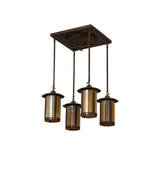 Meyda Lighting Fulton 255206 28" 4-Light Vintage Copper Prime Pendant Light With Beige Iridescent Shade Glass