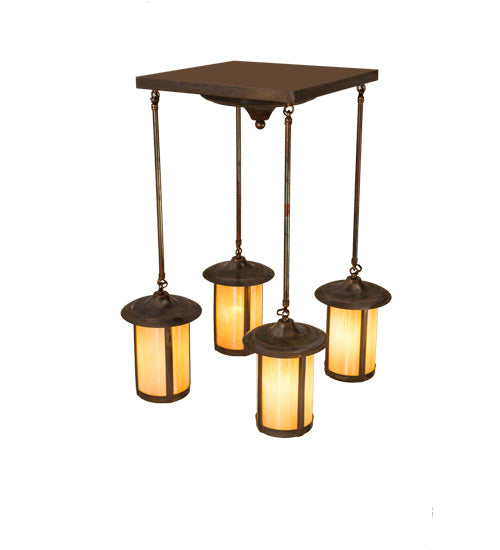 Meyda Lighting Fulton 255206 28" 4-Light Vintage Copper Prime Pendant Light With Beige Iridescent Shade Glass