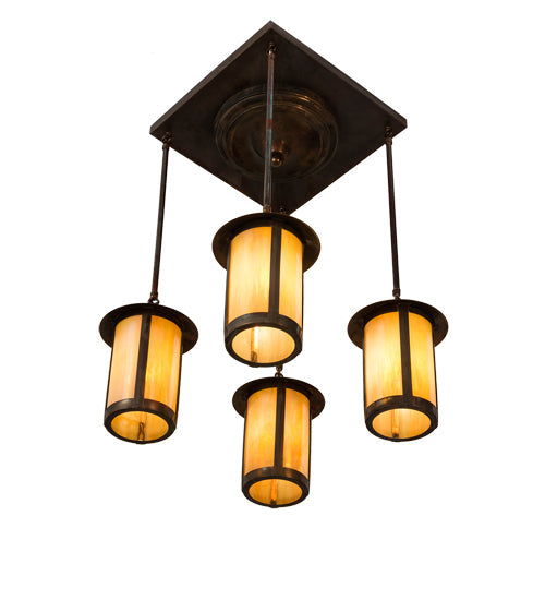 Meyda Lighting Fulton 255206 28" 4-Light Vintage Copper Prime Pendant Light With Beige Iridescent Shade Glass
