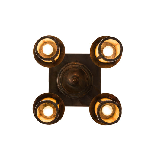 Meyda Lighting Fulton 255206 28" 4-Light Vintage Copper Prime Pendant Light With Beige Iridescent Shade Glass