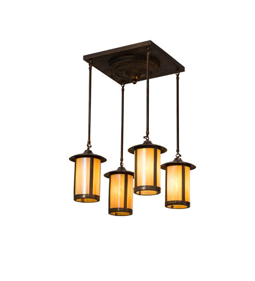 Meyda Lighting Fulton 255206 28" 4-Light Vintage Copper Prime Pendant Light With Beige Iridescent Shade Glass