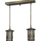Meyda Lighting Fulton 26" 2-Light Antique Brass Song Bird Island Pendant Light With Clear Seeded Shade Glass