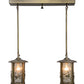 Meyda Lighting Fulton 26" 2-Light Antique Brass Song Bird Island Pendant Light With Clear Seeded Shade Glass