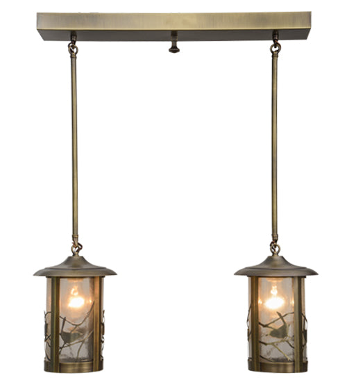 Meyda Lighting Fulton 26" 2-Light Antique Brass Song Bird Island Pendant Light With Clear Seeded Shade Glass