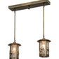 Meyda Lighting Fulton 26" 2-Light Antique Brass Song Bird Island Pendant Light With Clear Seeded Shade Glass