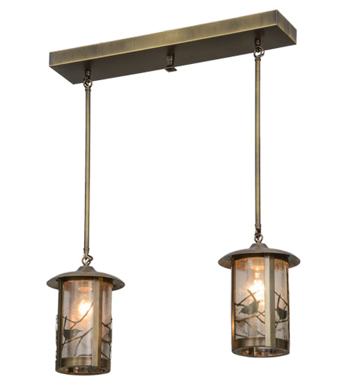 Meyda Lighting Fulton 26" 2-Light Antique Brass Song Bird Island Pendant Light With Clear Seeded Shade Glass