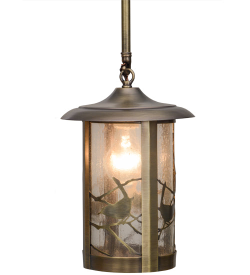 Meyda Lighting Fulton 26" 2-Light Antique Brass Song Bird Island Pendant Light With Clear Seeded Shade Glass