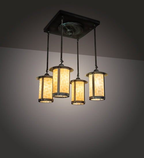 Meyda Lighting Fulton 27" 4-Light Verdigris Semi-flush Mount Light With Beige Art Shade Glass