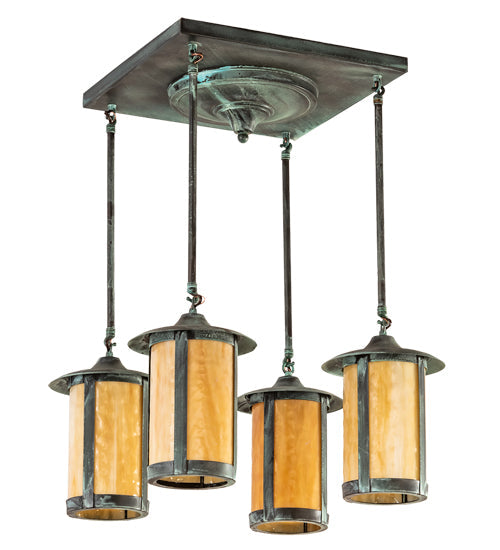 Meyda Lighting Fulton 27" 4-Light Verdigris Semi-flush Mount Light With Beige Art Shade Glass