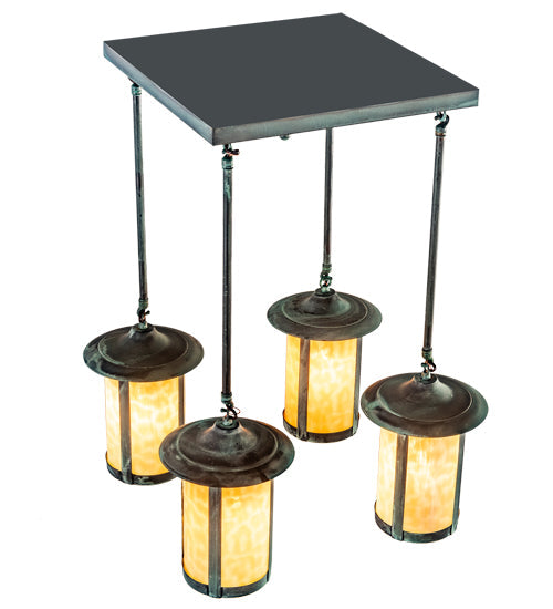 Meyda Lighting Fulton 27" 4-Light Verdigris Semi-flush Mount Light With Beige Art Shade Glass
