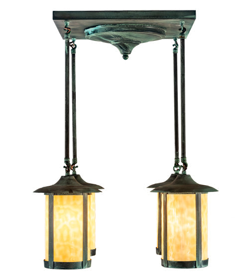 Meyda Lighting Fulton 27" 4-Light Verdigris Semi-flush Mount Light With Beige Art Shade Glass