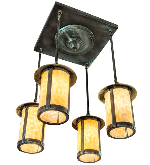 Meyda Lighting Fulton 27" 4-Light Verdigris Semi-flush Mount Light With Beige Art Shade Glass