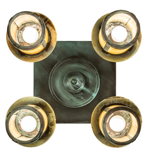Meyda Lighting Fulton 27" 4-Light Verdigris Semi-flush Mount Light With Beige Art Shade Glass