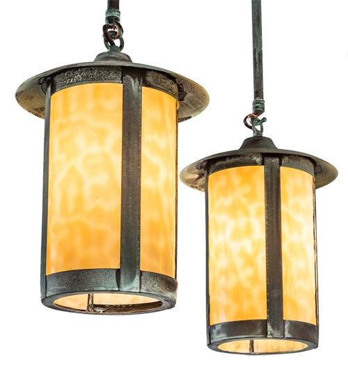Meyda Lighting Fulton 27" 4-Light Verdigris Semi-flush Mount Light With Beige Art Shade Glass