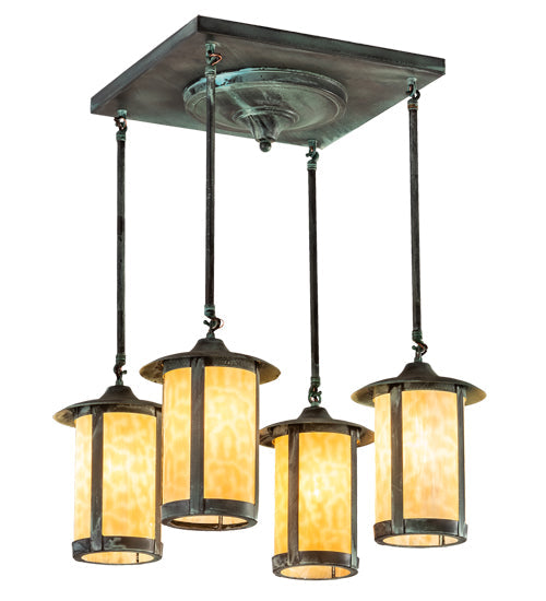 Meyda Lighting Fulton 27" 4-Light Verdigris Semi-flush Mount Light With Beige Art Shade Glass