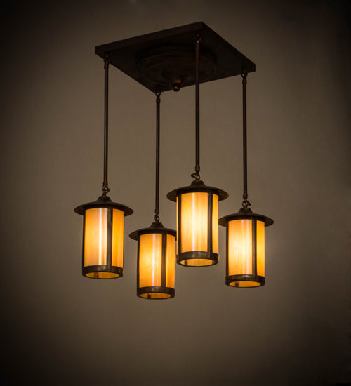 Meyda Lighting Fulton 28" 4-Light Vintage Copper Prime Pendant Light With Beige Iridescent Shade Glass