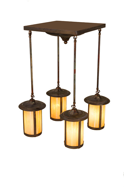 Meyda Lighting Fulton 28" 4-Light Vintage Copper Prime Pendant Light With Beige Iridescent Shade Glass