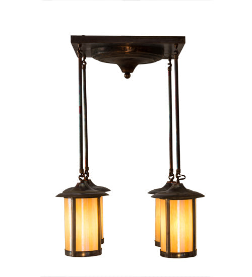 Meyda Lighting Fulton 28" 4-Light Vintage Copper Prime Pendant Light With Beige Iridescent Shade Glass