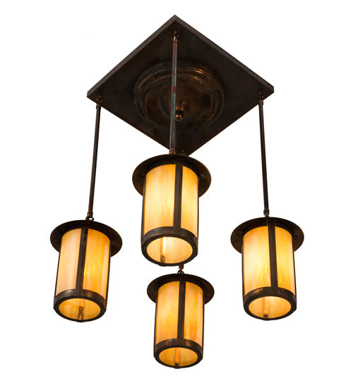 Meyda Lighting Fulton 28" 4-Light Vintage Copper Prime Pendant Light With Beige Iridescent Shade Glass