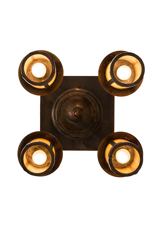 Meyda Lighting Fulton 28" 4-Light Vintage Copper Prime Pendant Light With Beige Iridescent Shade Glass