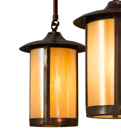 Meyda Lighting Fulton 28" 4-Light Vintage Copper Prime Pendant Light With Beige Iridescent Shade Glass