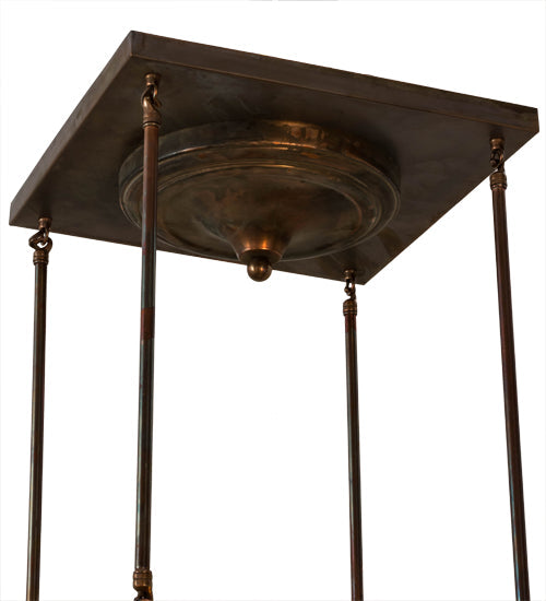 Meyda Lighting Fulton 28" 4-Light Vintage Copper Prime Pendant Light With Beige Iridescent Shade Glass