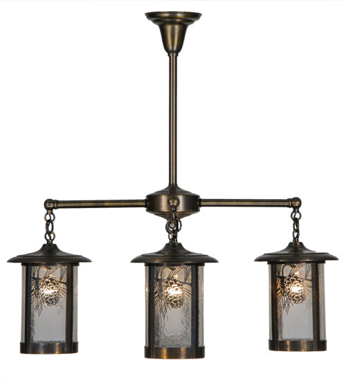 Meyda Lighting Fulton 30" 4-Light Antique Brass Wine Pine Chandelier With Clear Seeded Shade Glass