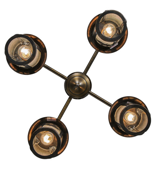 Meyda Lighting Fulton 30" 4-Light Antique Brass Wine Pine Chandelier With Clear Seeded Shade Glass