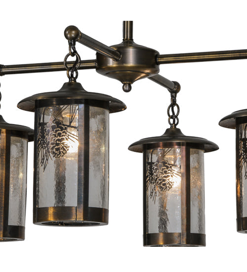Meyda Lighting Fulton 30" 4-Light Antique Brass Wine Pine Chandelier With Clear Seeded Shade Glass