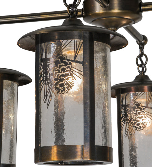 Meyda Lighting Fulton 30" 4-Light Antique Brass Wine Pine Chandelier With Clear Seeded Shade Glass